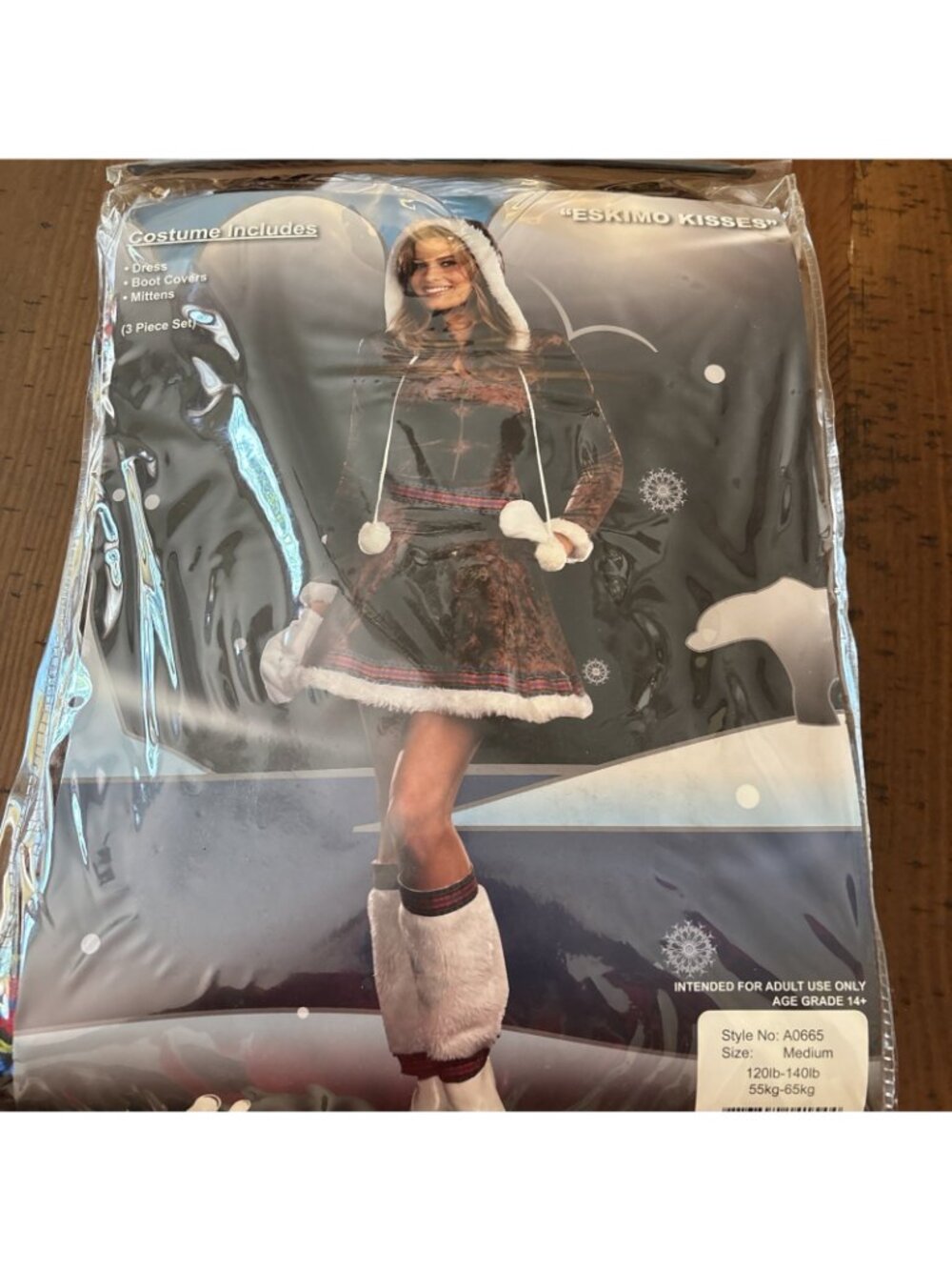Sexy Women's Halloween Costume Eskimo Kisses Dress, Mittens, Boot Toppers Size M